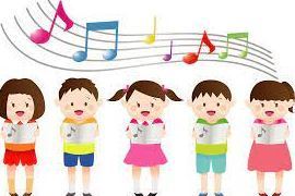 5 kids with singing with music notes