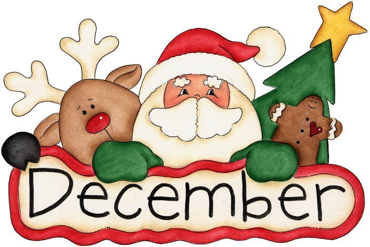 December with reindeer, santa, tree