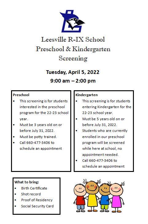 Flyer about preschool and kindergarten screening