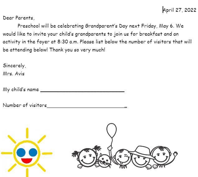 Note about Grandparents Breakfast with sunshine clipart