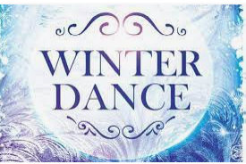 blue purple white background with words Winter Dance