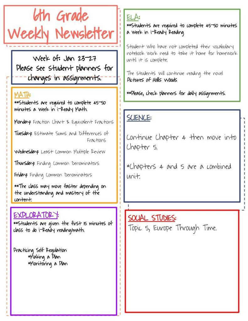 6th Grade Newsletter for the Week of 1.16.23